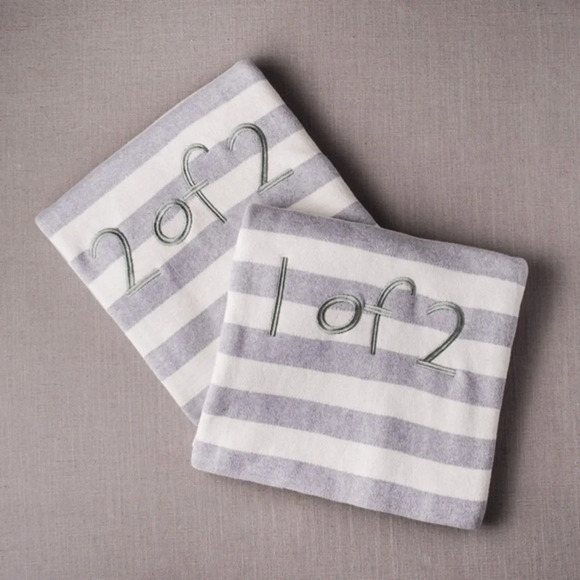 Linen Perch Twin or Sibling Baby Blanket in “1 of 2” Gray & Ivory - Picture 2 of 4